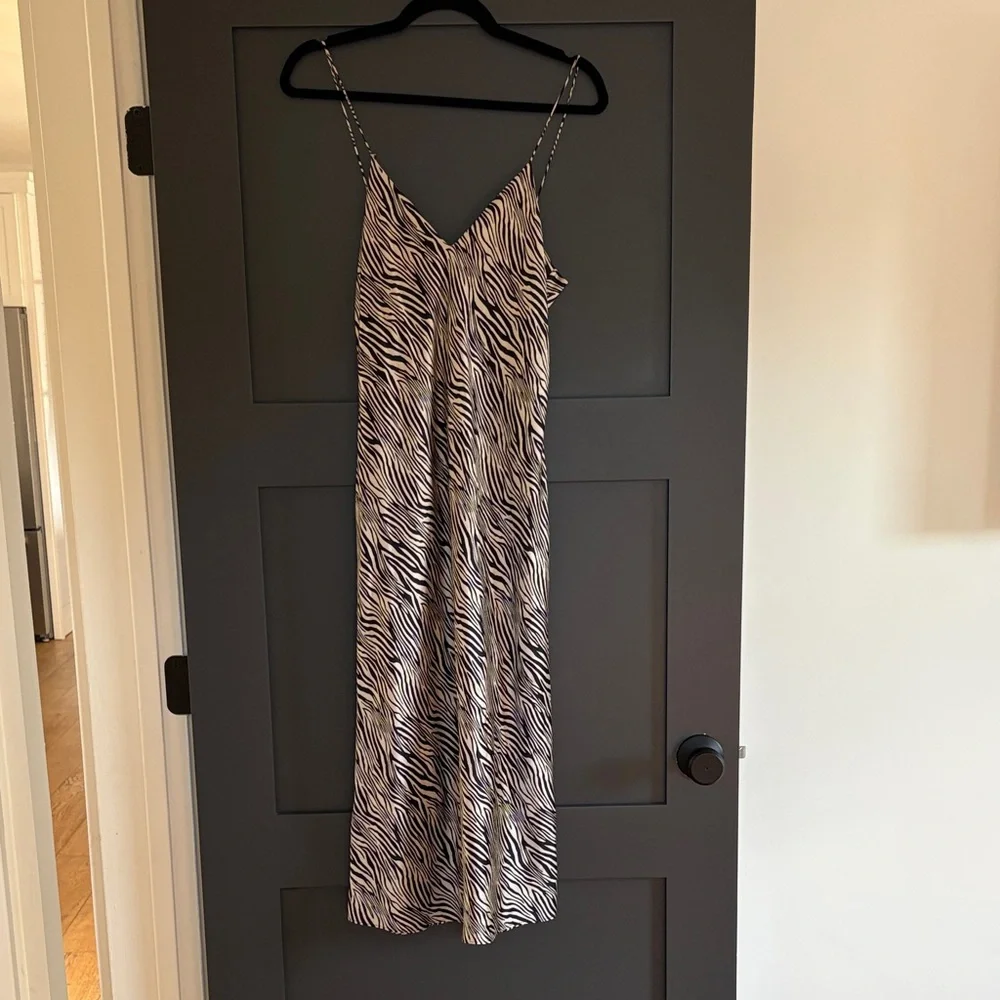 Cami NYC The Raven Zebra Print Silk Midi Dress Size MEDIUM - Picture 2 of 4